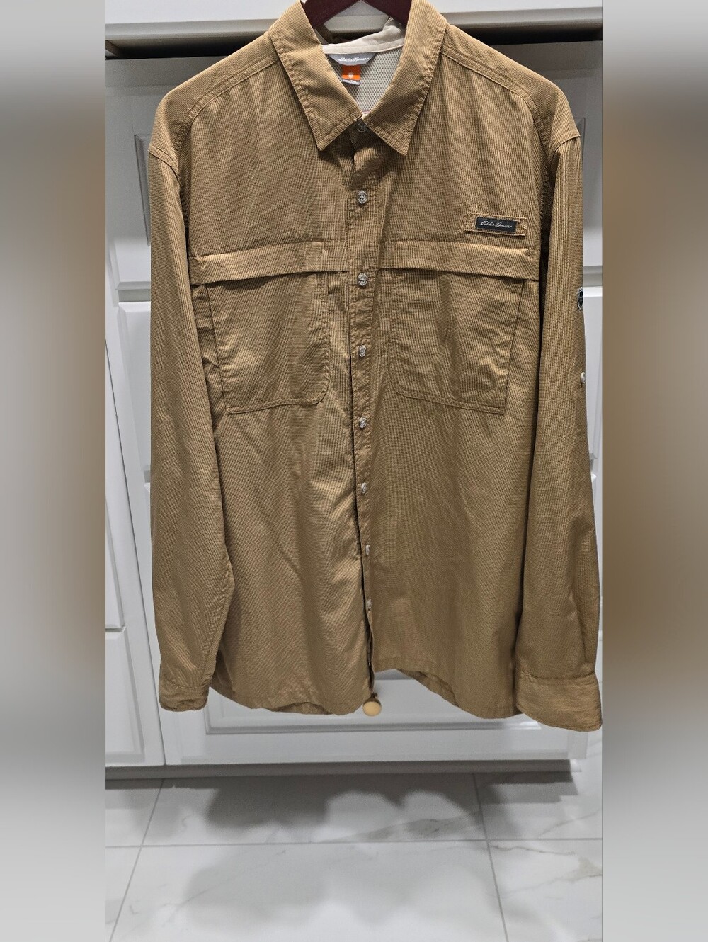 Eddie Bauer Sport Shop Men's TXL Tall Vented Fishing Shirt Tan Long Sleeve